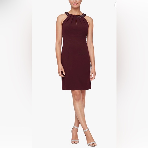 SLNY size 12 beaded halter neck sheath dress - Picture 2 of 16
